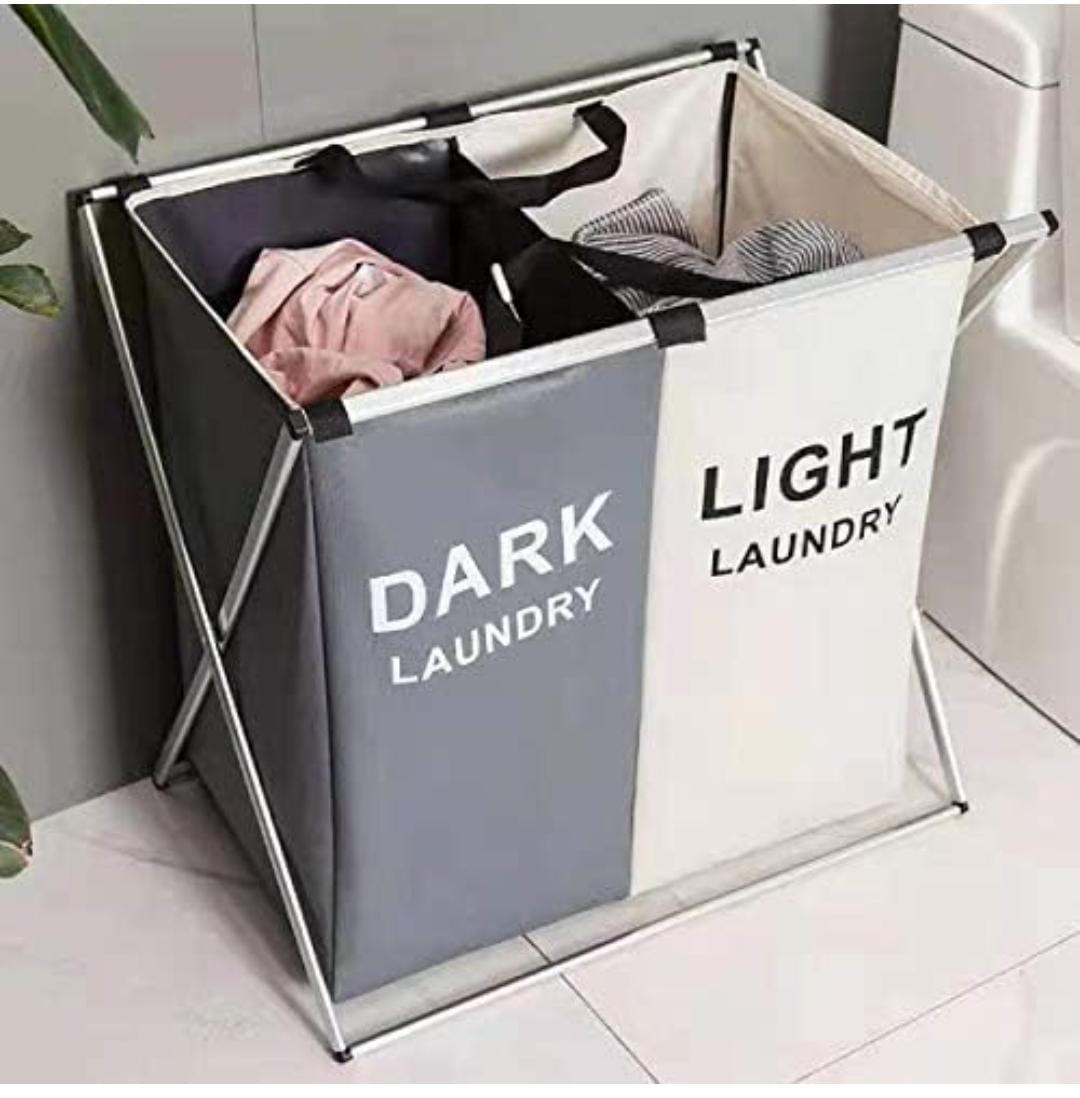 2 grid compartment foldable laundry basket organizer